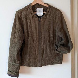 Anthropologie Green Quilted Cropped Fitted Jacket, Size L